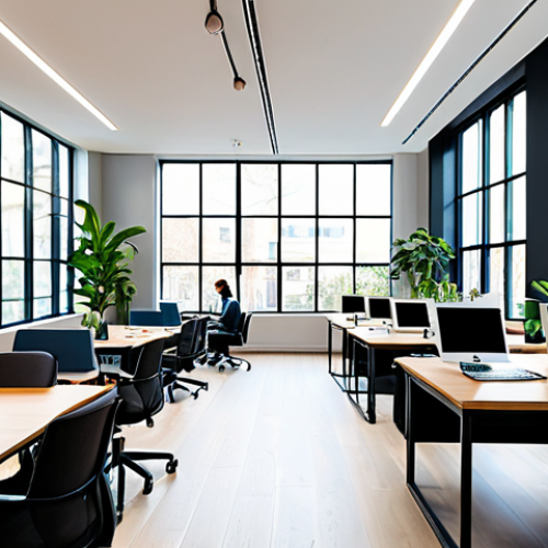 Modern Co-working Space**

"A bright, airy co-working space with large windows allowing natural light, featuring ergonomic office chairs and sleek desks, fully clothed professionals working on laptops, indoor plants adding a touch of nature, safe for work, appropriate content, fully clothed, professional, perfect anatomy, correct proportions, natural pose, modern design, high quality."

**