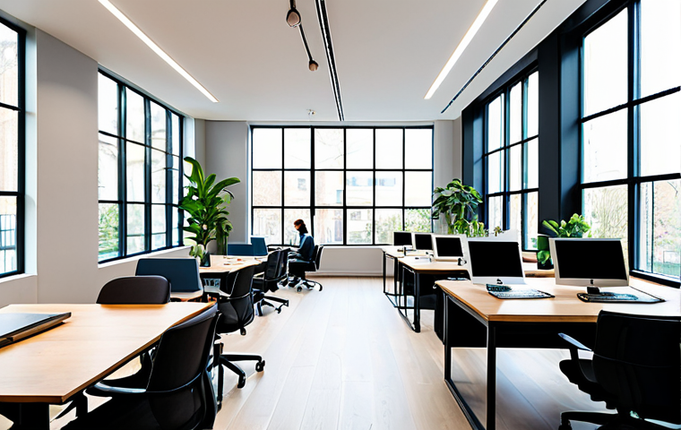 Modern Co-working Space**

"A bright, airy co-working space with large windows allowing natural light, featuring ergonomic office chairs and sleek desks, fully clothed professionals working on laptops, indoor plants adding a touch of nature, safe for work, appropriate content, fully clothed, professional, perfect anatomy, correct proportions, natural pose, modern design, high quality."

**