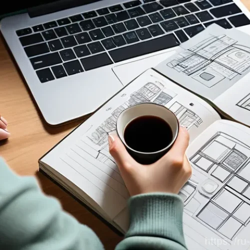 공간디자인 자격증 취득 방법 - A focused female interior design student, dressed in comfortable yet stylish loungewear (such as a l...