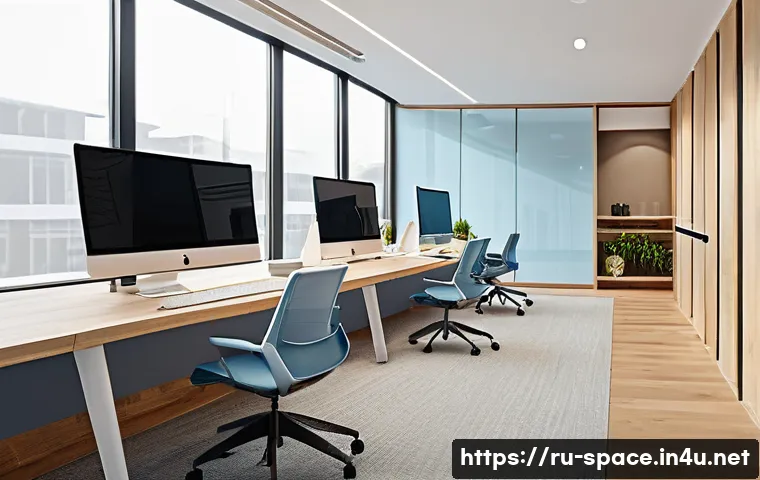 공간디자이너 자격증 시험 과목 정리 - A modern spatial design studio interior showcasing ergonomic furniture arrangements with clear zonin...