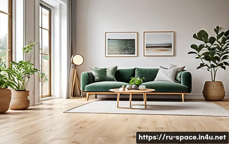 공간디자인 소재 리서치 방법 - A cozy modern living room interior featuring natural wood flooring with warm tones and visible grain...